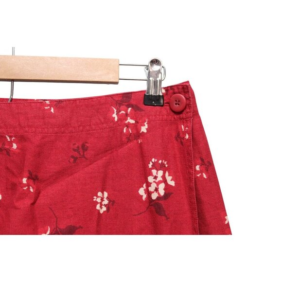 Eddie Bauer Maxi Wrap Skirt Size 8 Linen Cotton Red Floral Lightweight Boho - Picture 5 of 11